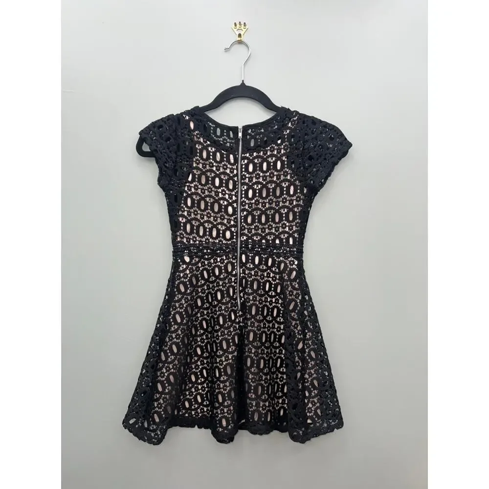 Amy Byer Black Lace Fit & Flare Dress Nude Lining Size 8 Party Cocktail Dress